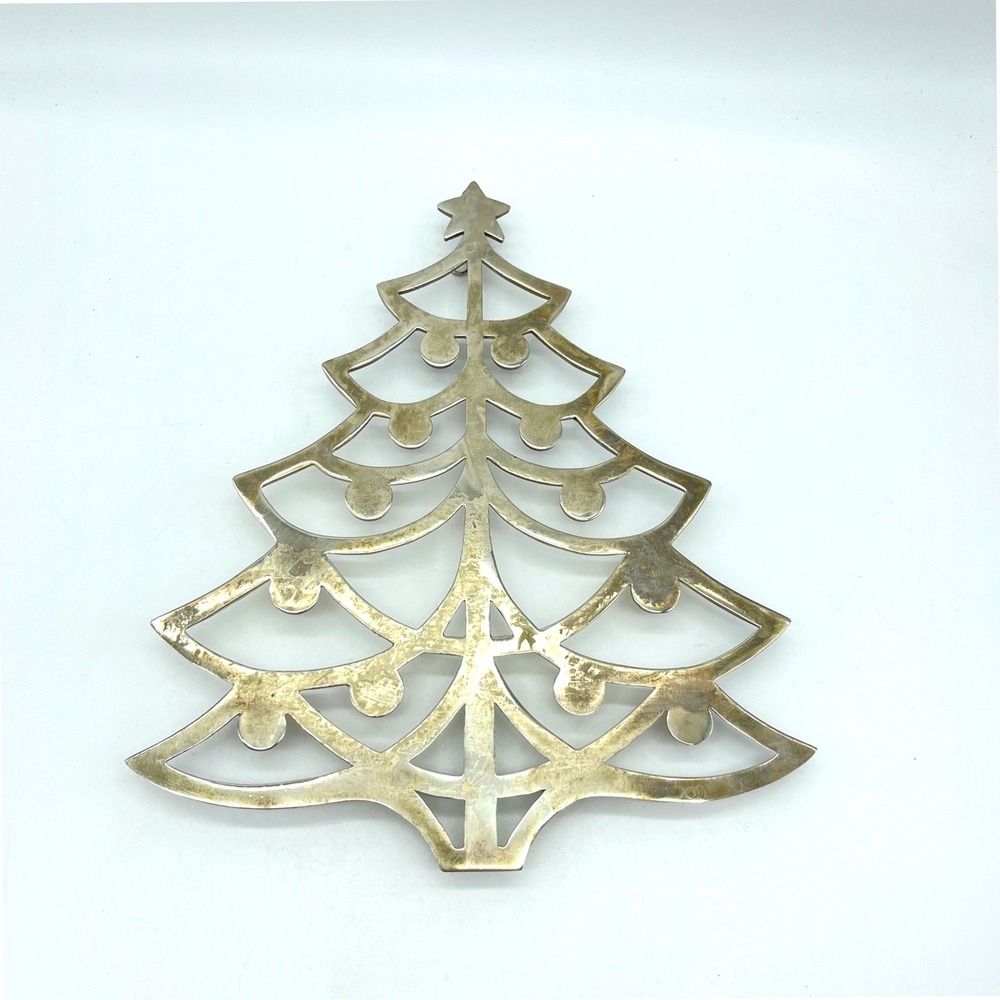 Silver Plated Christmas Tree Trivet‎ Hot Pad Star Ornaments